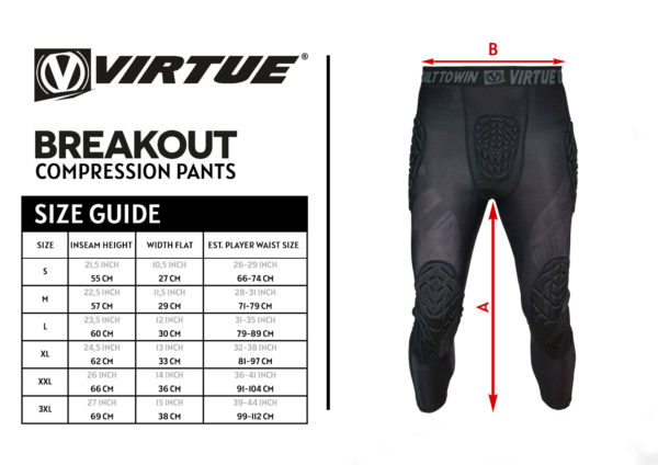 Size Chart - Virtue Breakout Padded Compression Pants