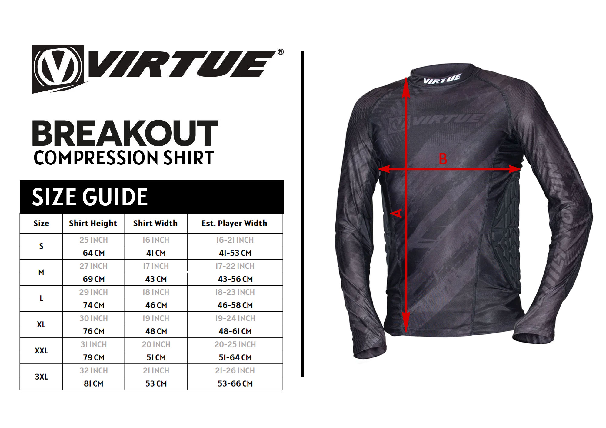 Size Chart - Virtue Breakout Padded Compression Shirt